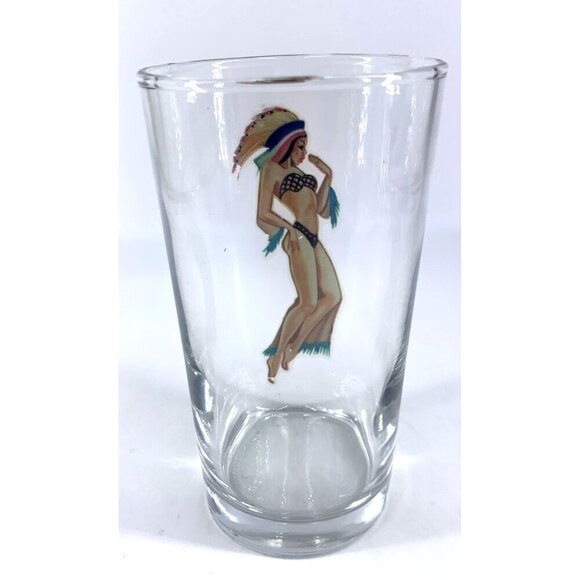 Nude Bar Glass MCM 1950’s Peek A Boo Woman Glass Risque 5" FLAW - Picture 5 of 8